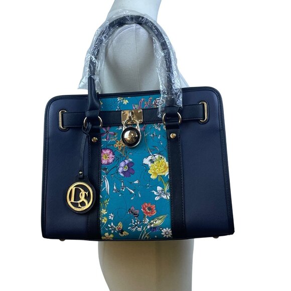 Dasein  Navy Blue Floral Faux Leather Tote Bag with matching wallet - Picture 15 of 16